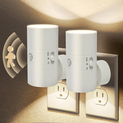Night Light with Motion Sensor & Dusk to Dawn Sensor, Plug into Wall Night Light with 30-100lm Adjustable Brightness, Motion Activated Night Light, 3000K Warm White for Bedroom Hallway Bathroom Stairs