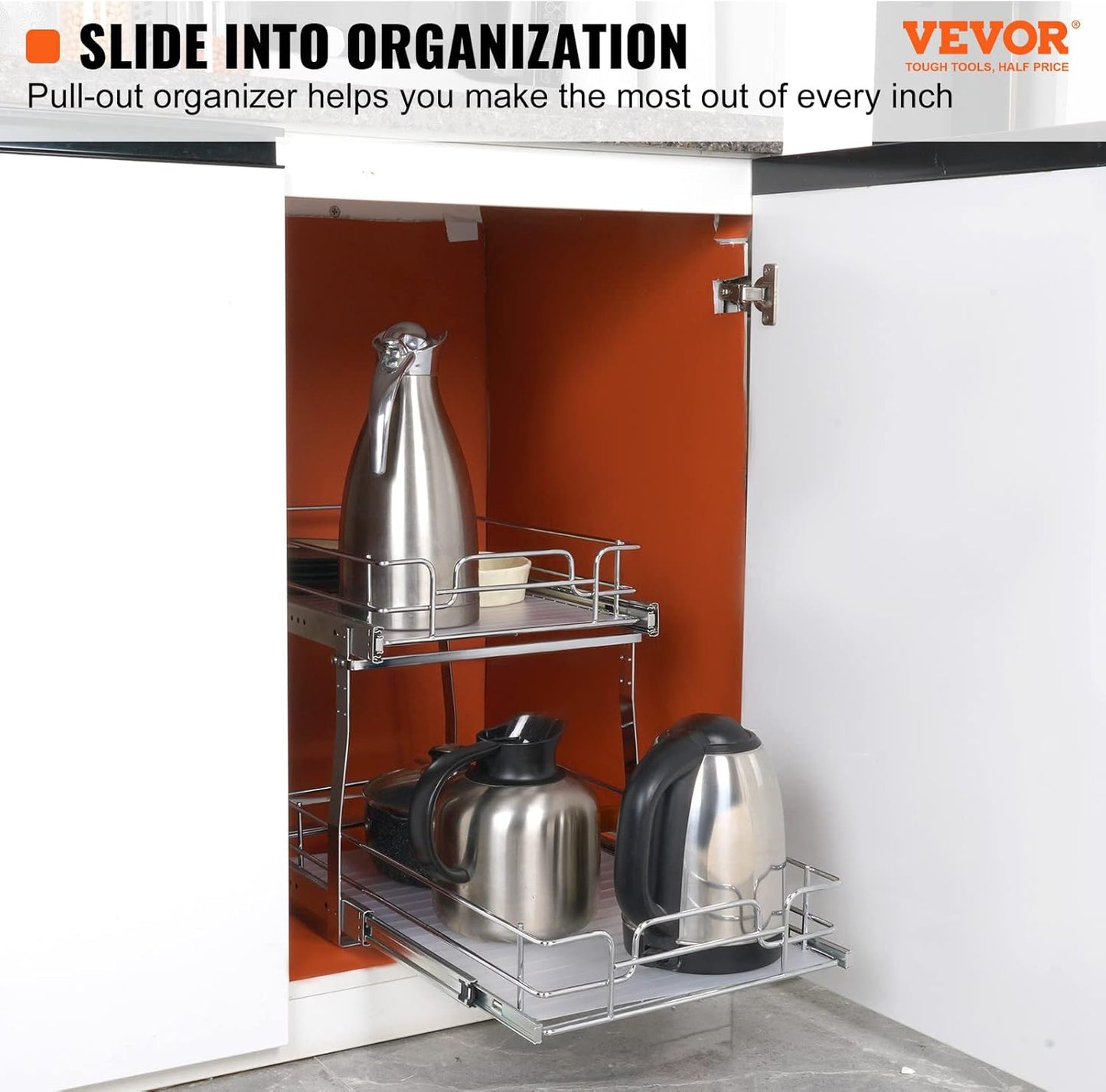 VEVOR Pull Out Cabinet Organizer, 12"W x 21"Dx15.2"H Heavy Duty Slide Out Pantry Shelves, Chrome-Plated Steel Roll Out Drawers for Home,13.5"Wx22"Dx19"H Inside Kitchen Cabinet, Bathroom, Under Sink