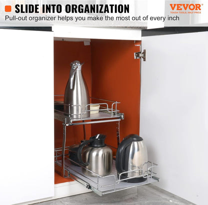 VEVOR Pull Out Cabinet Organizer, 12"W x 21"Dx15.2"H Heavy Duty Slide Out Pantry Shelves, Chrome-Plated Steel Roll Out Drawers for Home,13.5"Wx22"Dx19"H Inside Kitchen Cabinet, Bathroom, Under Sink