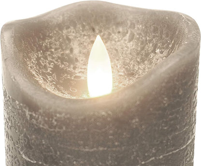 Battery Operated Flameless Candles with Remote Timer Real Wax Realistic Bright Flicker Flickering Electric Electronic LED Pillar Lights Home Wedding Party Decorations Set of 3 Rustic Texture Gray Grey