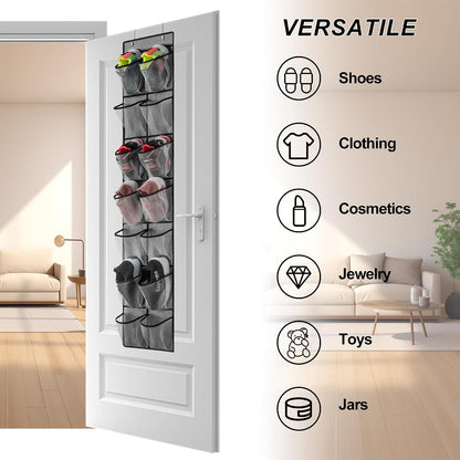 PVWSG Over The Door Shoe Organizer, 14 Large Mesh Pockets Hanging Shoe Rack for Closet Organizers and Storage, White, 2-pack (white)