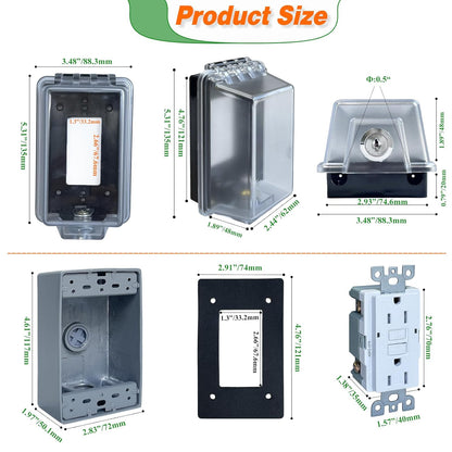 Outdoor GFCI Outlet with in Use Cover and Waterproof Lockable Box Kit,1 Gang, 15 Amp TRWR Self-Test GFI Receptacle,Electrical Baby Proof Self-Lock Covers,1 Pack