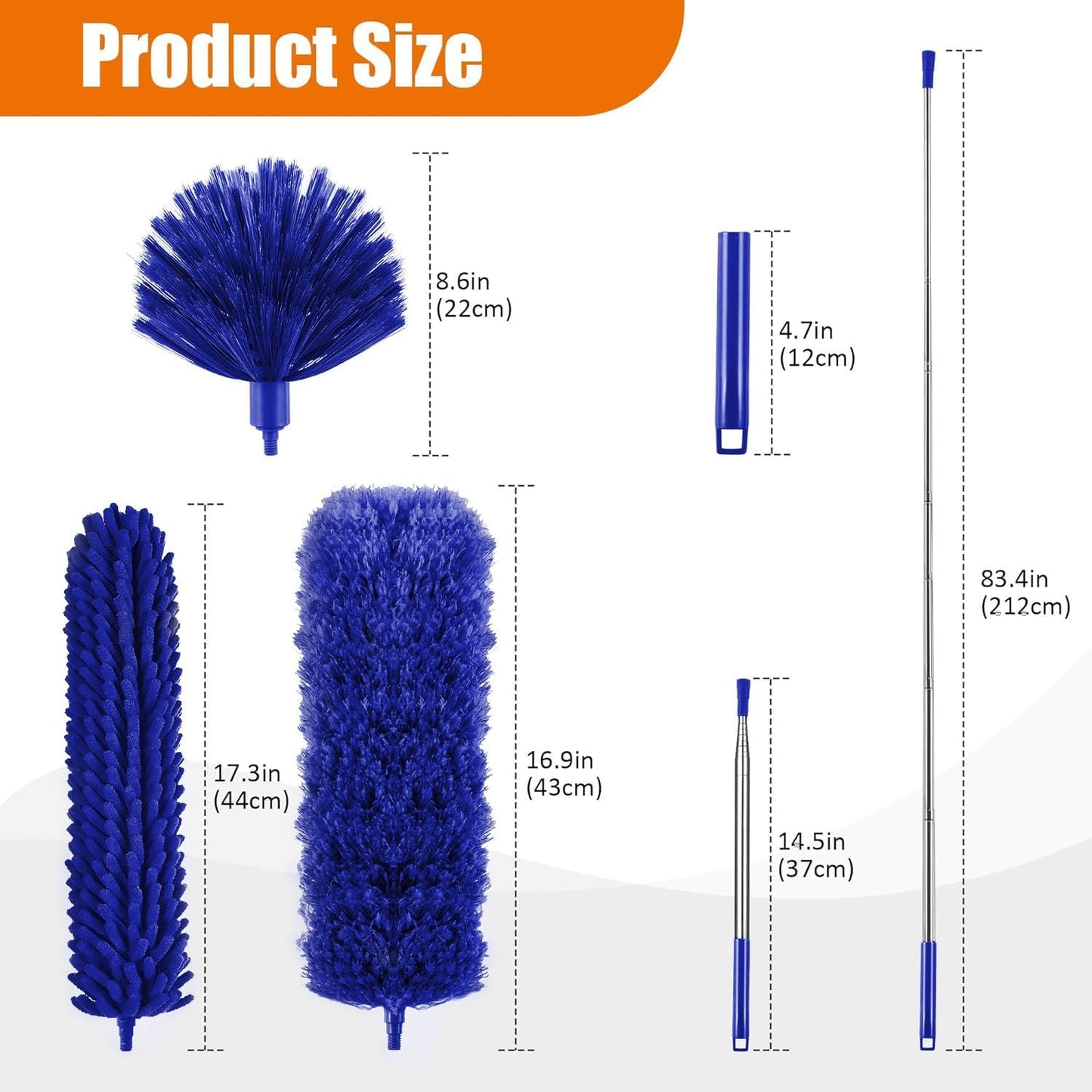 4 Pcs Microfiber Cobweb Duster with 100-inch Extendable Pole, Washable and Reusable Feather Cleaning Duster Kit with 3 Duster Heads,Dusters for Cleaning with Telescopic Pole for High Ceiling Fan
