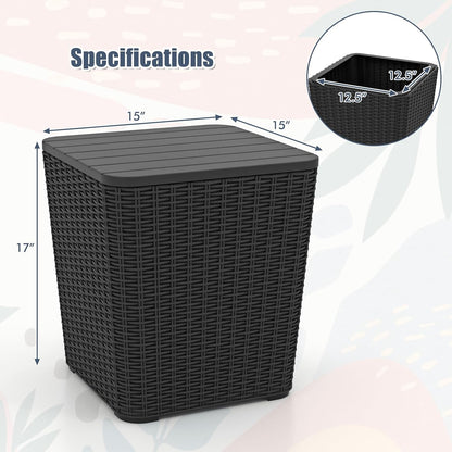 Tangkula 11.5 Gallon Water-proof Deck Box, Outdoor Patio Storage Box w/Removable Lid &, Faux Rattan Storage Container Side Table, All Weather Patio Furniture Extra Seat for Poolside (Brown)