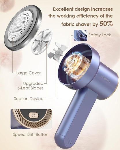 Fabric Shaver Fuzz Remover Rechargeable, HOMEASY Electric Lint Remover Shaver with 3 Blades & LED Digital Display, Sweater Couch Fabric Pill Shaver for Sweater, Couch, Furniture (White)