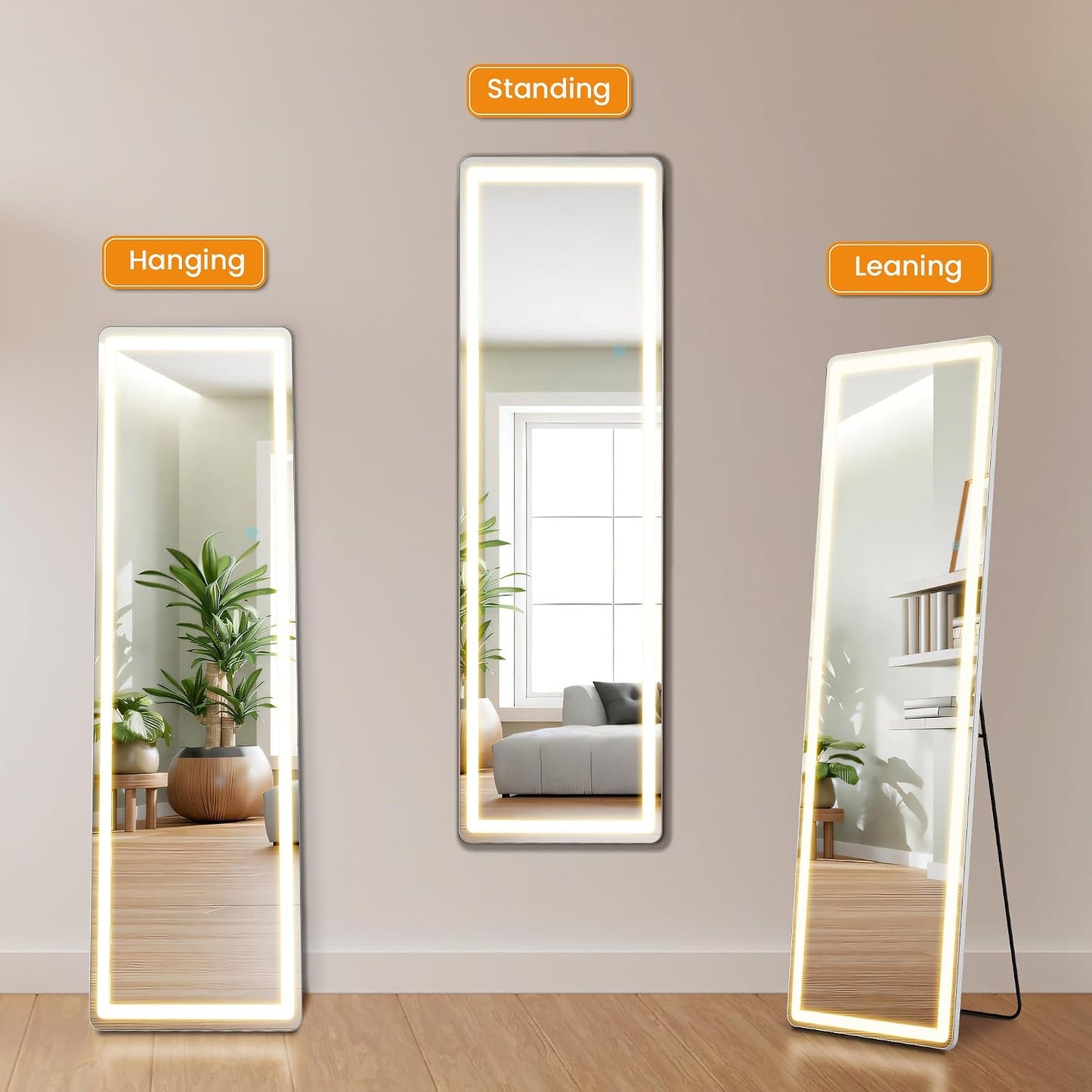 Arched Mirror Full Length, Upgraded 16"x59" Body Wall Mirrors with Shatter-Proof Glass, Floor Standing, Hanging or Leaning, Tall Arch Mirror with Stand Aluminum Alloy Frame for Bedroom, Black