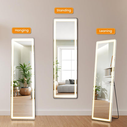 Arched Mirror Full Length, Upgraded 16"x59" Body Wall Mirrors with Shatter-Proof Glass, Floor Standing, Hanging or Leaning, Tall Arch Mirror with Stand Aluminum Alloy Frame for Bedroom, Black