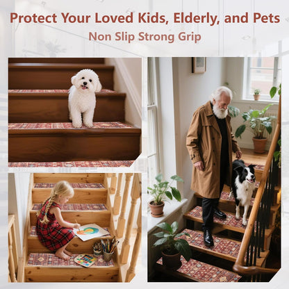 Stair Treads for Wooden Steps, Non Slip Stair Treads Carpet Indoor Residue Free Peel and Stick Washable Stair Covers, Safe for Dogs Kids Elders, Moroccan Beige, 8x30 inch, 1 Pack