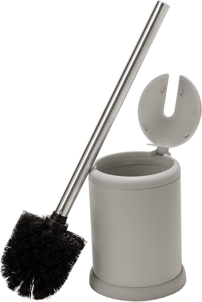 Bath Bliss Toilet Brush and Holder | Self Closing Lid | 360 Degree Brush Head | Bathroom Cleaning | Compact Size | Storage and Organization | Stainless Steel