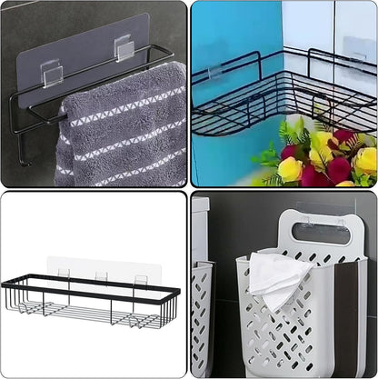 6 Pack Shower Caddy Adhesive Hooks Replacement Adhesive Hooks Sticker No Drilling Strong Sticker Wall Hooks for Bathroom/Kitchen / Office Corner Shelf basket Soap Dish,2 Double Hook and 4 Single Hook