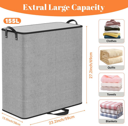 Large Double Laundry Hamper with Lid, Removable Bags & Reinforced Handles, 2 Section Tall Laundry Basket, Dirty Clothes Hampers for Laundry Room, Bedroom, Bathroom, Dorm, 136L, Gray