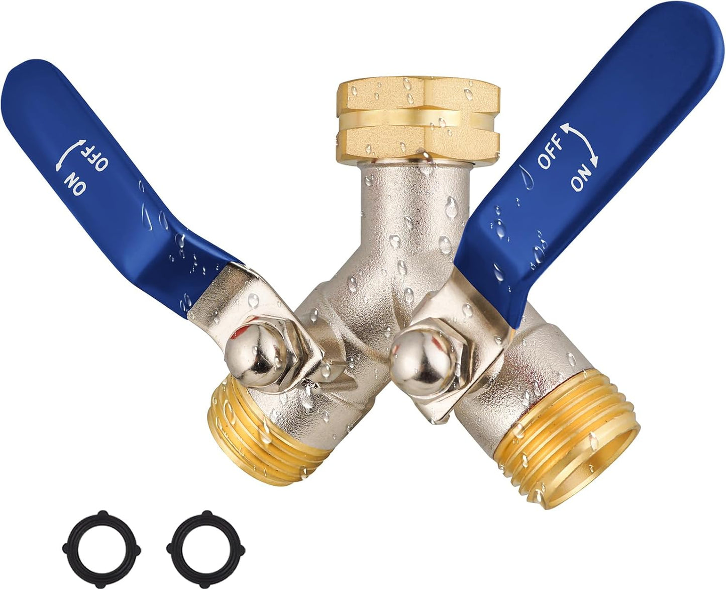 EJW Hose Splitter 2 Way, Garden Hose Splitters, 2 Way Faucet Splitter, Water Spigot Splitter, RV Brass Hose Splitter, Two way Hose Bib Splitter, Double Hose Connector, Hose Valve 3/4 Inch GHT Thread.