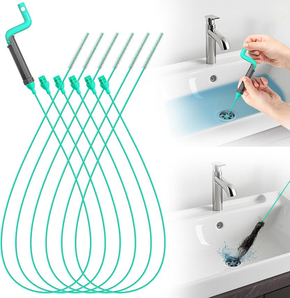 Drain Clog Remover Tool with Rotating Handle, 40 Inch Steel Wire Drain Snake, Heavy Duty Flexible Hair Drain Clog Remover for Shower, Sink, Toilet, Bathroom & Kitchen Drain Cleaner Tool(6PCS)