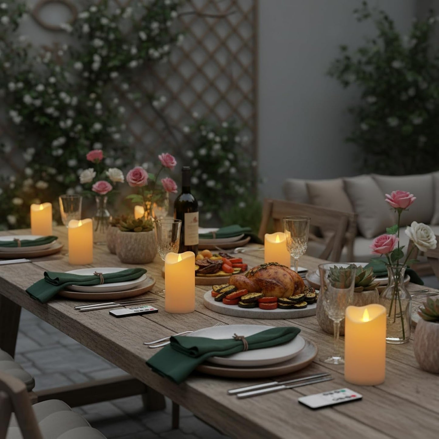 Flameless Candles 4" 5" 6" Set of 3 Outdoor Indoor Ivory Pillars Battery Operated Flickering Candles Include 8-Key Remote Timer Function, Fake Plastic Candles for Wedding, Aniversary, Christmas Decor