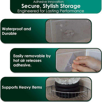 Shower Caddy Adhesive Replacement Sticker, Shower Adhesive Strip Adhesive Hook Bathroom Storage Shelf Organizer Sticker Adhesive Pads Hooks for Kitchen Caddy for Flat Wire, 2 Flat Hooks 6 1/2"