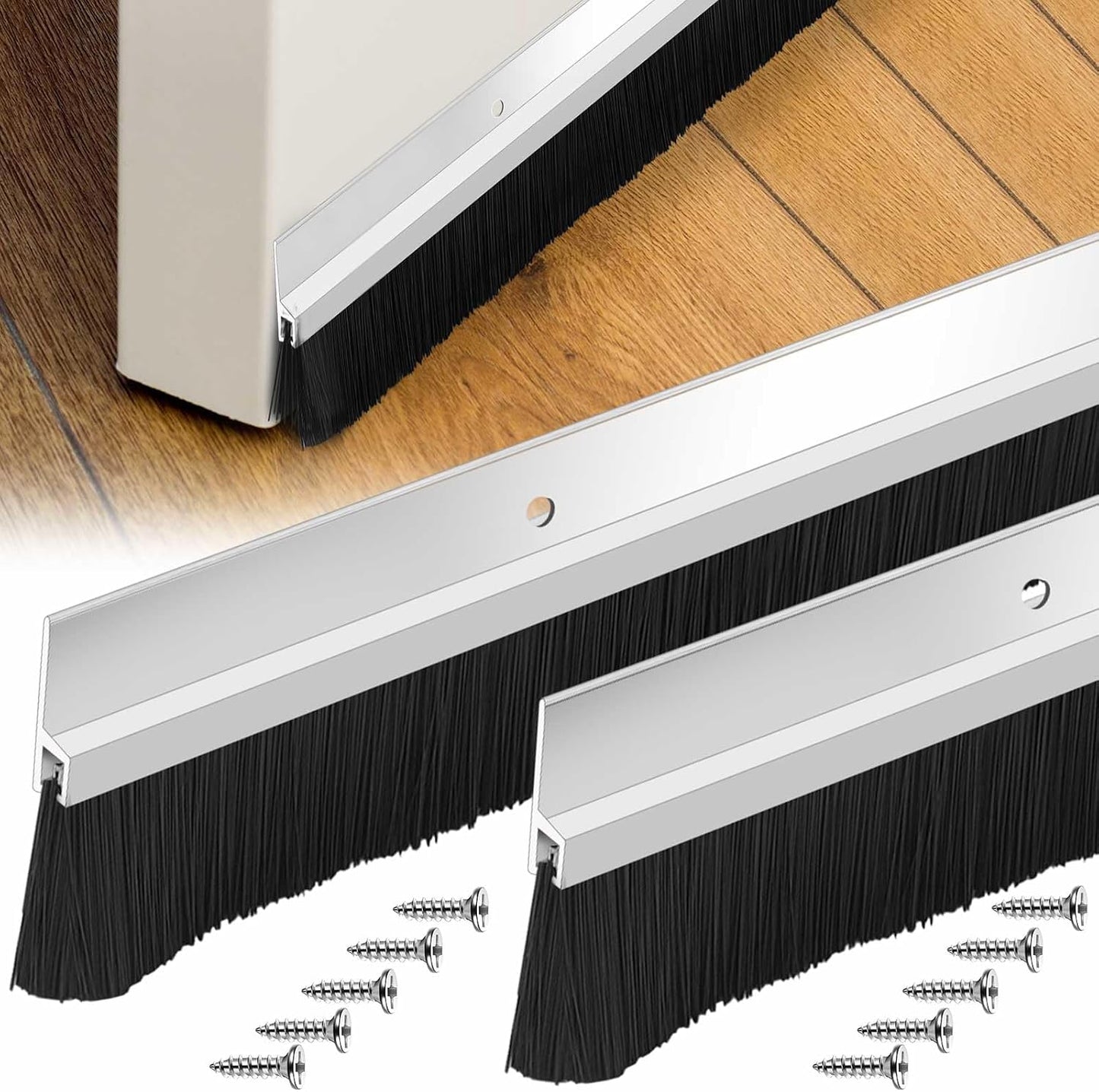 Gisafai 2 Pcs Aluminum Door Sweep with Soft PP Brush 8 Screws Long Bottom Sweep Door Brush for Exterior Home Garage Threshold Seal (36 Inches,Black)
