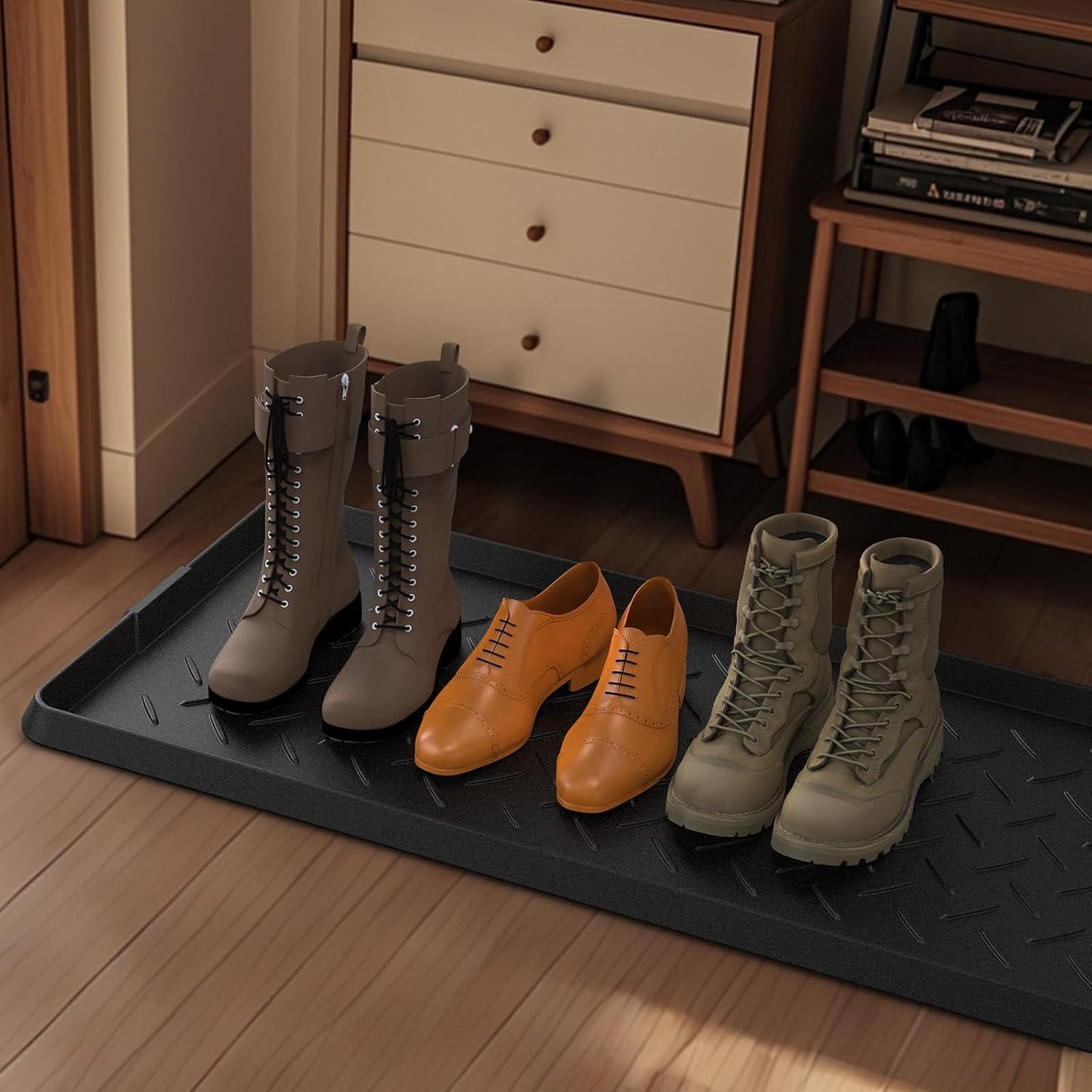 Heavy Duty Boot Trays Natural Rubber Shoe Mat Tray for Entryway with Shoes Brush Large Boot mat Tray Multi-Purpose for Indoor or Outdoor