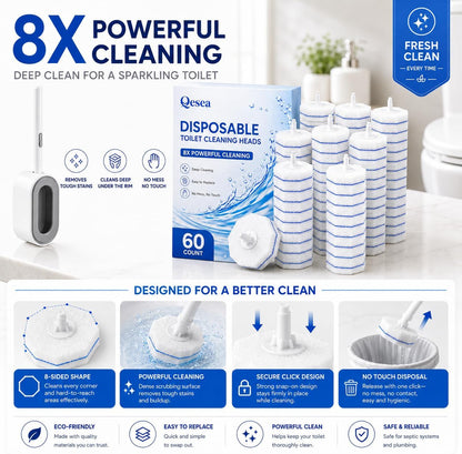 Disposable Toilet Bowl Brush and Holder Set – 40 Refills Included, No-Touch Toilet Wand Cleaning System, Toilet Brush & Holder for Bathroom, Hygienic Toilet Bowl Cleaner Starter Kit