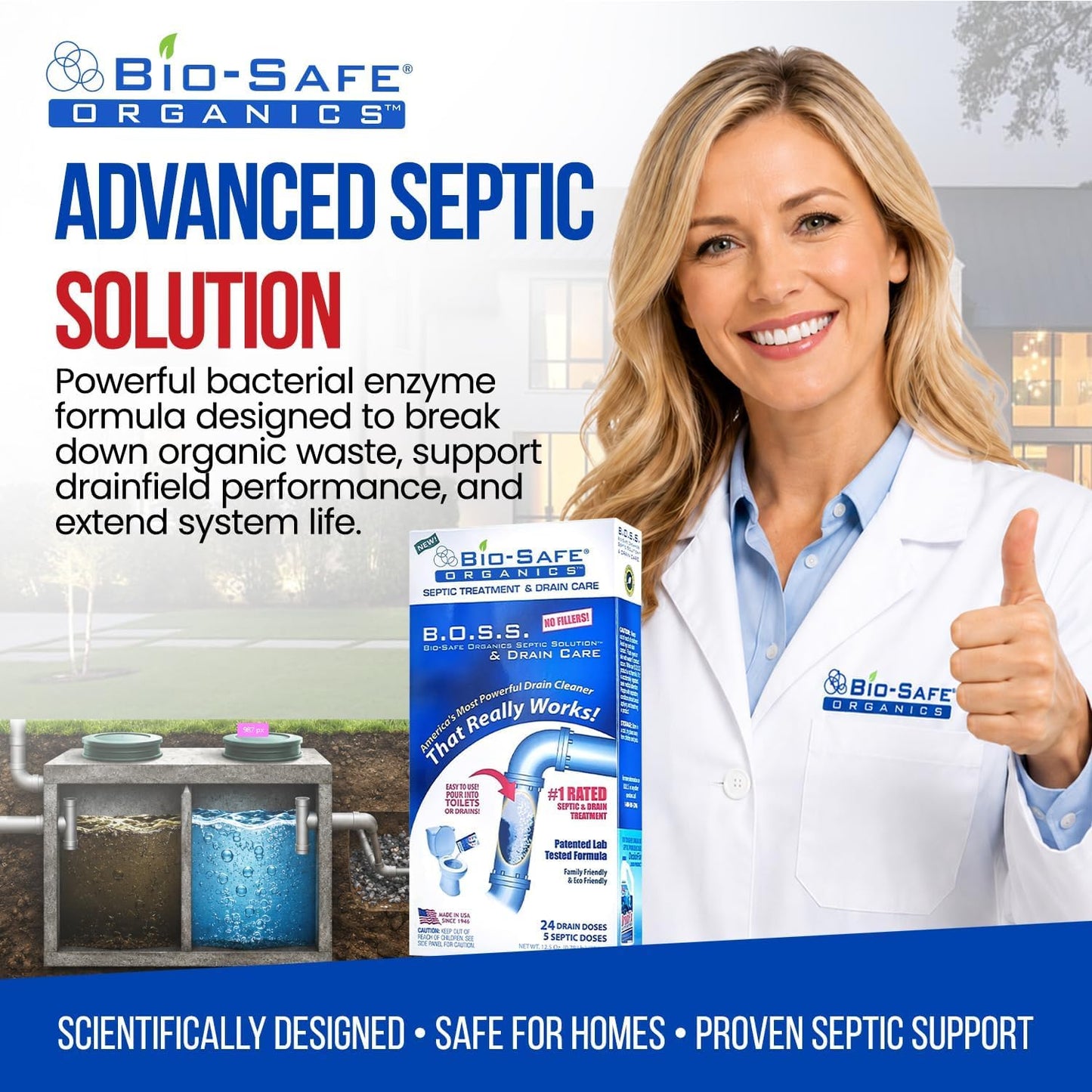 DrainFix & Septic Restorer – 32 oz Enzyme Septic Tank Treatment & Drainfield Restoration – Organic Drain Cleaner for Sewer Lines, RV & Home Plumbing – Safe for Pipes & Septic Systems