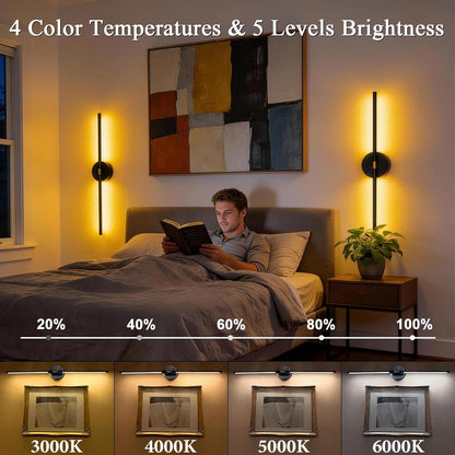 Battery Operated Wall Sconce Set of Two: Gold Wireless Rechargeable Wall Light with 10000mAh Detachable Battery and Remote, 360° Rotatable Scone Wall Decor for Bedroom Hallway Bathroom, 31.5inch