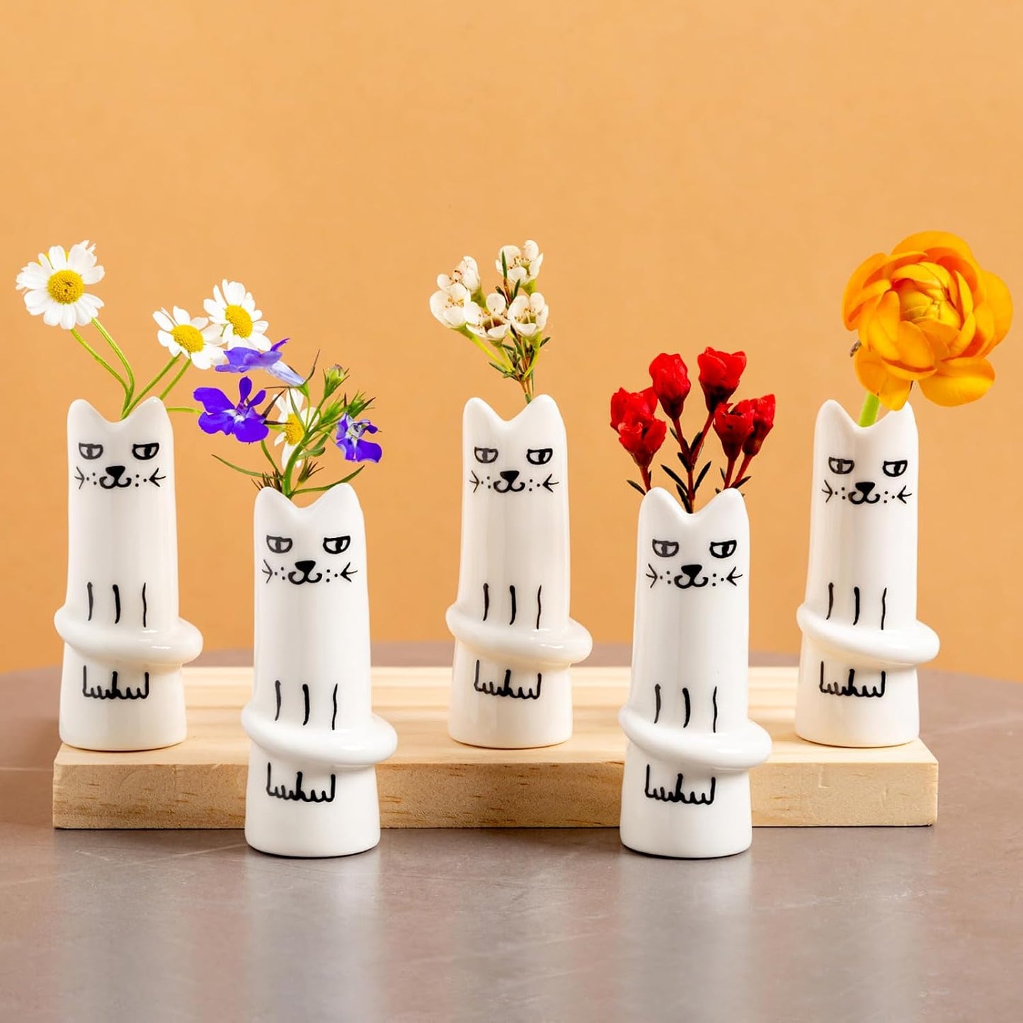 MOUGIGI Cute Blue House Ceramic Bud Vase Set of 3 - Handmade Miniature Vase with Star Roof for Dried Flowers, Chic Japandi Style Decor for Entryway, Dining,Coffee Table - Ideal Small Gift for Home