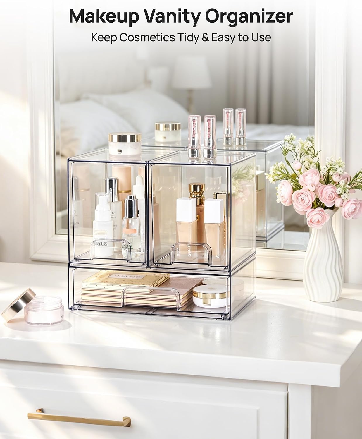Vtopmart Stackable Storage Drawers Set of 5, Clear Plastic Organizer Bins for Baby Bottle, Beauty Supplies Storage, Ideal for Kichen Countertop, Vanity, Bathroom, Cabinet, Pantry Organization
