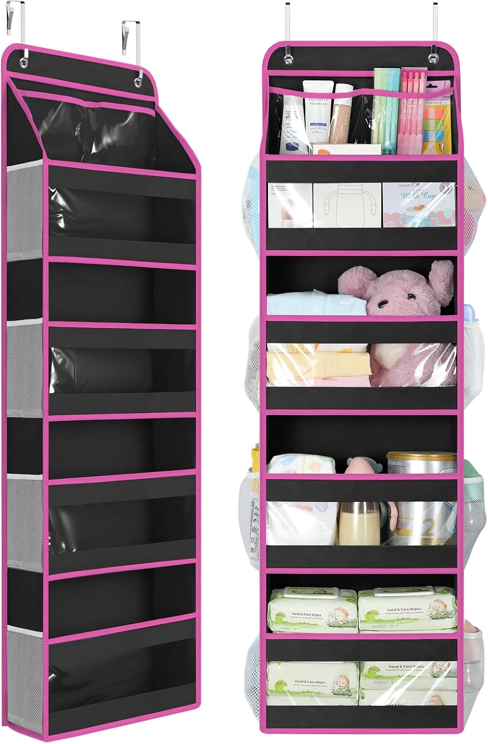 Yecaye 5 Tier Over the Door Organizer, Swing-proof Door Organizer Hanging with Clear PVC Windows, Behind the Door Storage for Bedroom Nursery Closet Laundry Pantry Bathroom, Grey