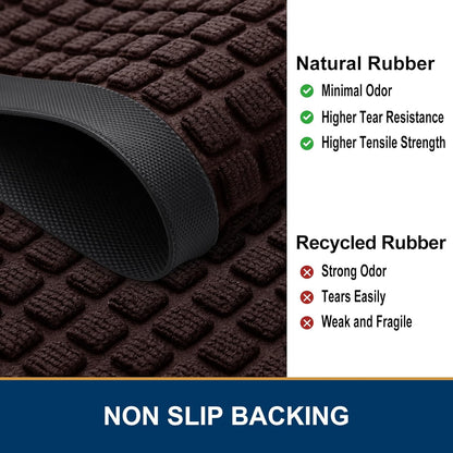 Smiry Front Door Mat Outside Entrance, Heavy Duty Natural Rubber Doormat, Non Slip, Trap Dirt and Moisture, Easy Clean, Low Profile Welcome Floor Mats for Indoor Outdoor Entry, 29.5x17 Inch, Black