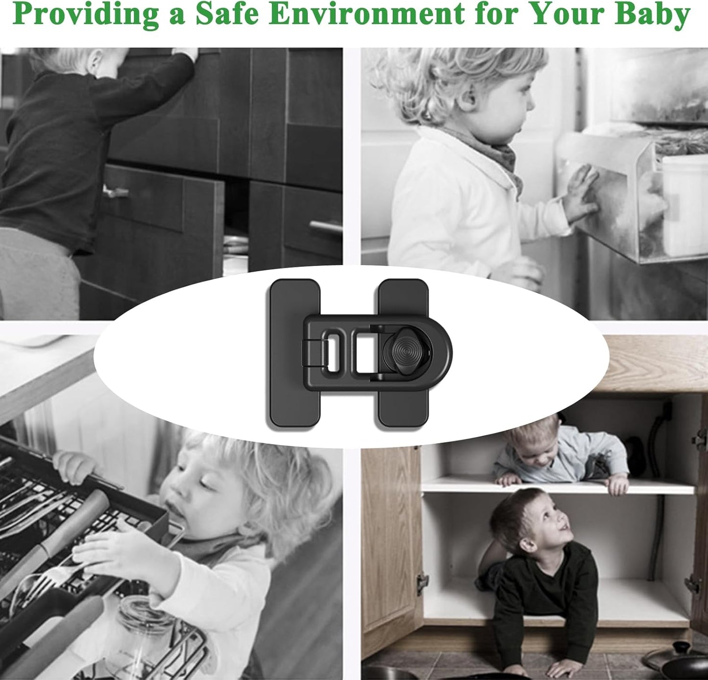 5 Pack Baby Proofing Cabinet Locks – No-Tool Adhesive Child Proof Refrigerator Lock, Oven Lock Child Safety, Fridge Lock, Dishwasher, Drawers & Cabinets | Strong Hold, Easy to Install (Black)