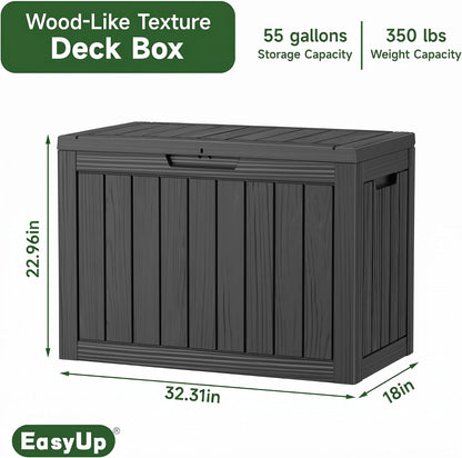 EasyUp 33 Gallon Resin Deck Box Waterproof, UV Resistant Outdoor Storage Box for Delivery, Porch, Patio and Garden, Stripe Black