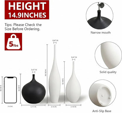 Relexome White Ceramic Vase Modern Boho Wabi-Sabi Flower Vase Set of 3 Decorative Aesthetic Vases for Centerpieces Pampas Matte Minimalist Vases for Living Room Table Shelf Home Decor Gift