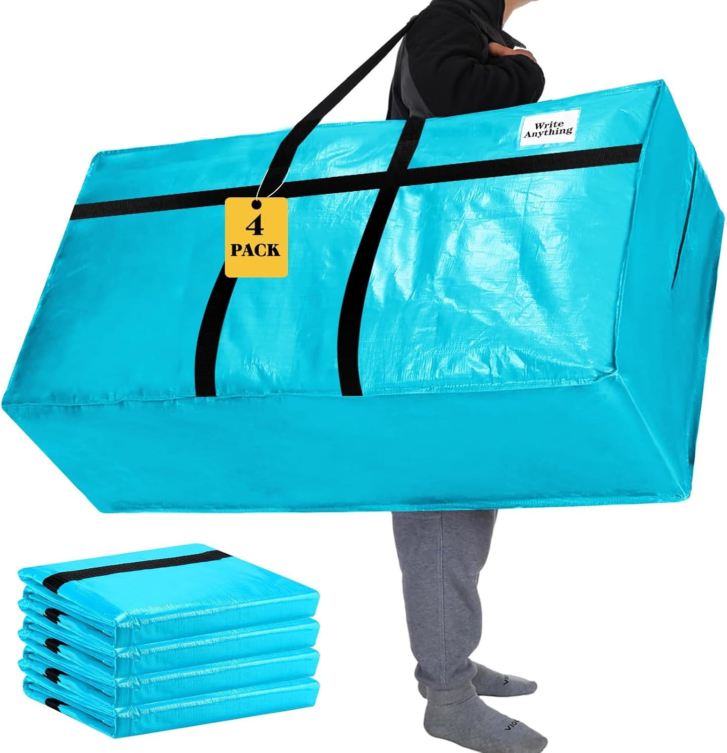 Windyun 4 Pack 57 Gallon Extra Large Moving Bags XXL Heavy Duty Storage Bag with Strong Zipper Handle Jumbo Big Tote Box Foldable for College Dorm Travel Clothes Duffle Blanket Pillow(Red)