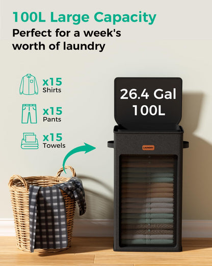 150L 2-Section Laundry Hamper with Lid – Removable Bag, Double Compartment Clothes Hamper for Bathroom, Bedroom, Dorm & Laundry Room