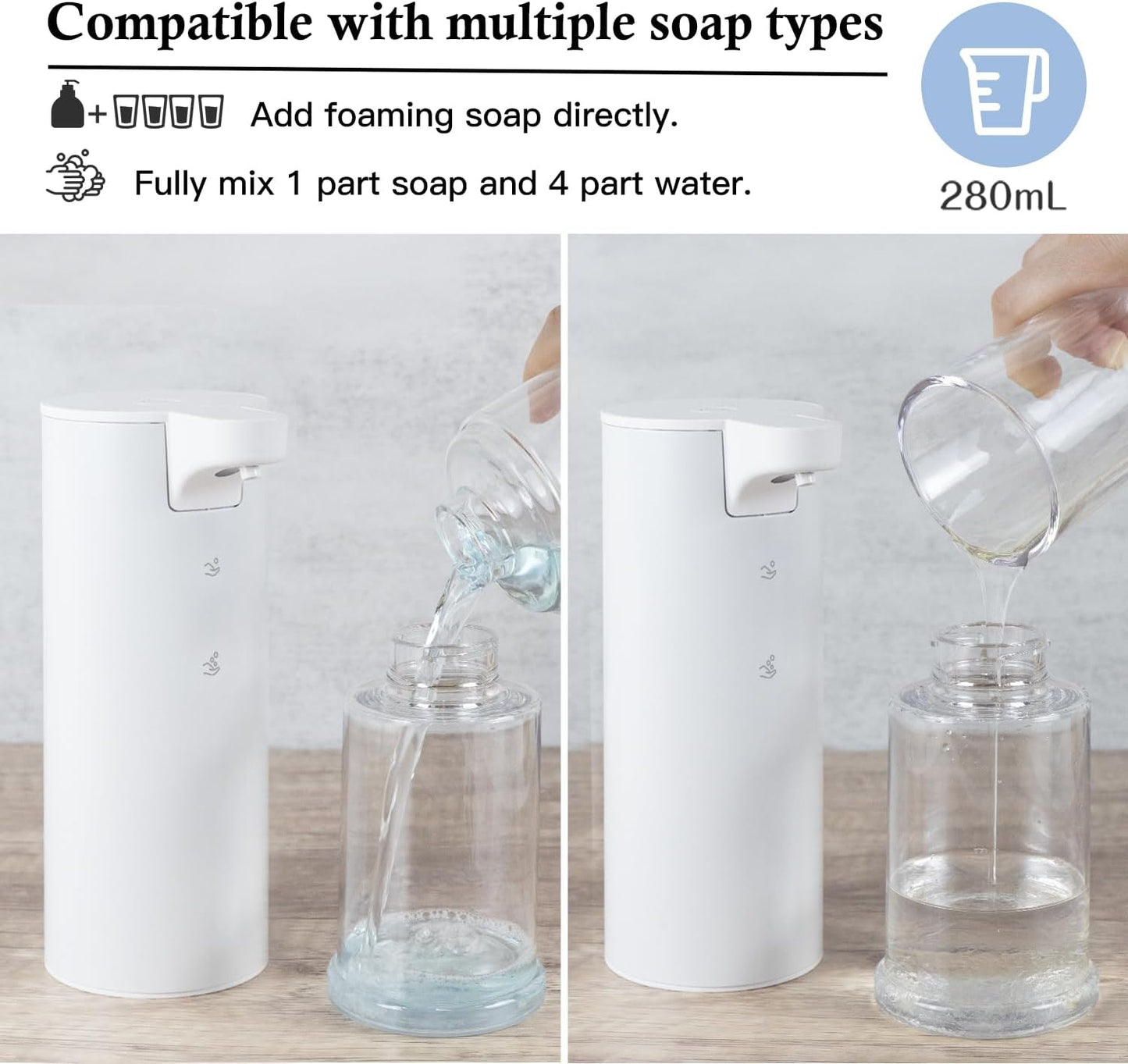 LAOPAO Automatic Soap Dispenser Foaming: Rechargeable Touchless Soap Dispenser Stainless Steel Foam Soap Dispenser for Bathroom Hand Soap Pump for Kitchen Xmas Gift, 9oz, White