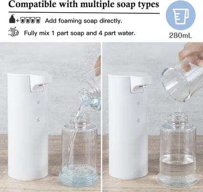 LAOPAO Automatic Soap Dispenser Foaming: Rechargeable Touchless Soap Dispenser Stainless Steel Foam Soap Dispenser for Bathroom Hand Soap Pump for Kitchen Xmas Gift, 9oz, White