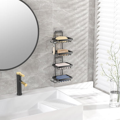 Moforoco Double Soap Bar Holder for Shower, No Drilling, 304 Stainless Steel, Wall Mounted Soap Holder with 4 Hooks and Razor Holder, Shower Rack Soap Tray Bar Soap for Bathroom Accessories Organizer