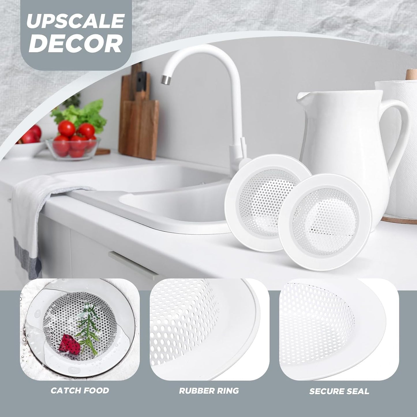 Retisee 2 Pcs Sink Strainer Stainless Steel Kitchen Sink Drain Strainer Basket Cover Mesh Hair Food Catcher, Large Wide Rim of 4.4 Diameter(Brushed Silver)