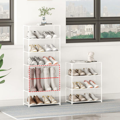 Small Shoe Rack 6-8 Pairs Sturdy Shoe Shelf 4-Tiers Narrow Stackable Shoe Organizer,Lightweight Kids Shoe Racks for Entryway, Doorway and Closet（Black）