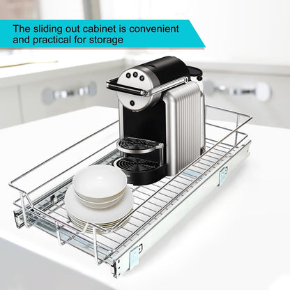 2 Tier Pull Out Cabinet Organizer 11" W X 22" D, Slide Out Drawers For Kitchen Cabinets, Pull Out Drawers For Cabinets Capacity Heavy Duty Caddy, Cabinet Pullout Shelves Chrome-Plated, Bathroom Pantry