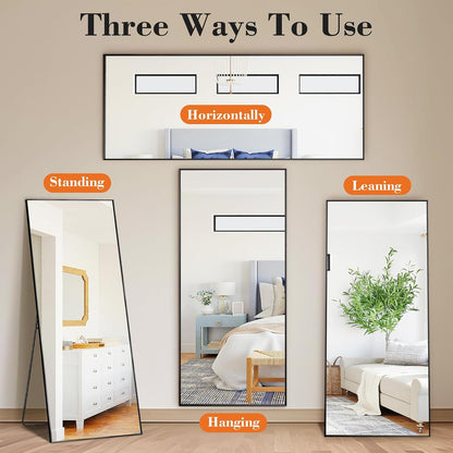 Sweetcrispy 56"x15" Full Length Mirror, Standing Full Body Mirror, Gold | Aluminum Alloy Thin Frame, Floor or Standing, Suitable for Bedroom, Living Room, Cloakroom