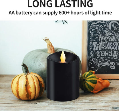 3x3 Flickering Flameless Candles Set of 2, 2AA Battery Life 600 Hours Battery Candles Flickering with Timer,3 inch Flameless Candles with Remote for Indoor/Outdoor, Ivory