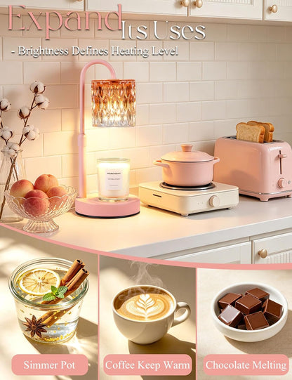 Briever Dimmable Candle Warmer Lamp with Timer, Height Adjustable Electric Candle Wax Warmer, Christmas Birthday Gifts for Women Mom, House Warming Gifts New Home Room Decor, Walnut Solid Wood Base