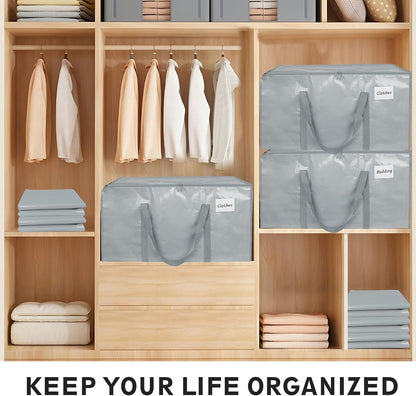 8 Pack-Extra Large Heavy Duty Moving Bags - Waterproof Storage Totes with Handles & Zippers, Foldable for College Dorm, Storage (Clear)