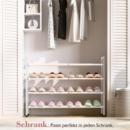 Bumusty 3-Tier Expandable Shoe Rack for Closet, 18“-33” Adjustable Shoe Rack for Small Space, Small Shoe Organizer for Front Door, Sturdy Metal, Black