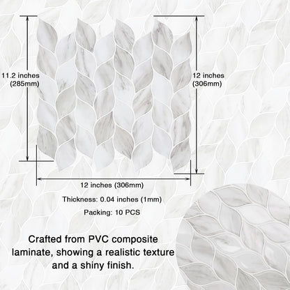 Tilingview 10 Pcs Vinyl Leaf Peel and Stick Tile for Kitchen Backsplash, Premium Self-Adhesive Tiles Plastic Wall Stickers Art Mosaics (Blue Gray)