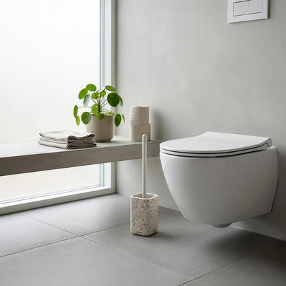 Vigar Zense Toilet Brush and Holder Set - Toilet Bowl Brush and Holder, Polyresin Stone Bathroom Accessory, Compact Toilet Cleaner Brush for Bathroom Decor and Toilet Accessories Set - White Marble