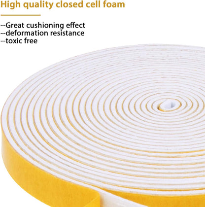 Door Weather Stripping-3 Rolls, 1/2 Inch Wide X 1/2 Inch Thick Total 20 Feet Long, Adhesive Foam Seal Tape for Window Insulation(6.5ft x 3 Rolls)