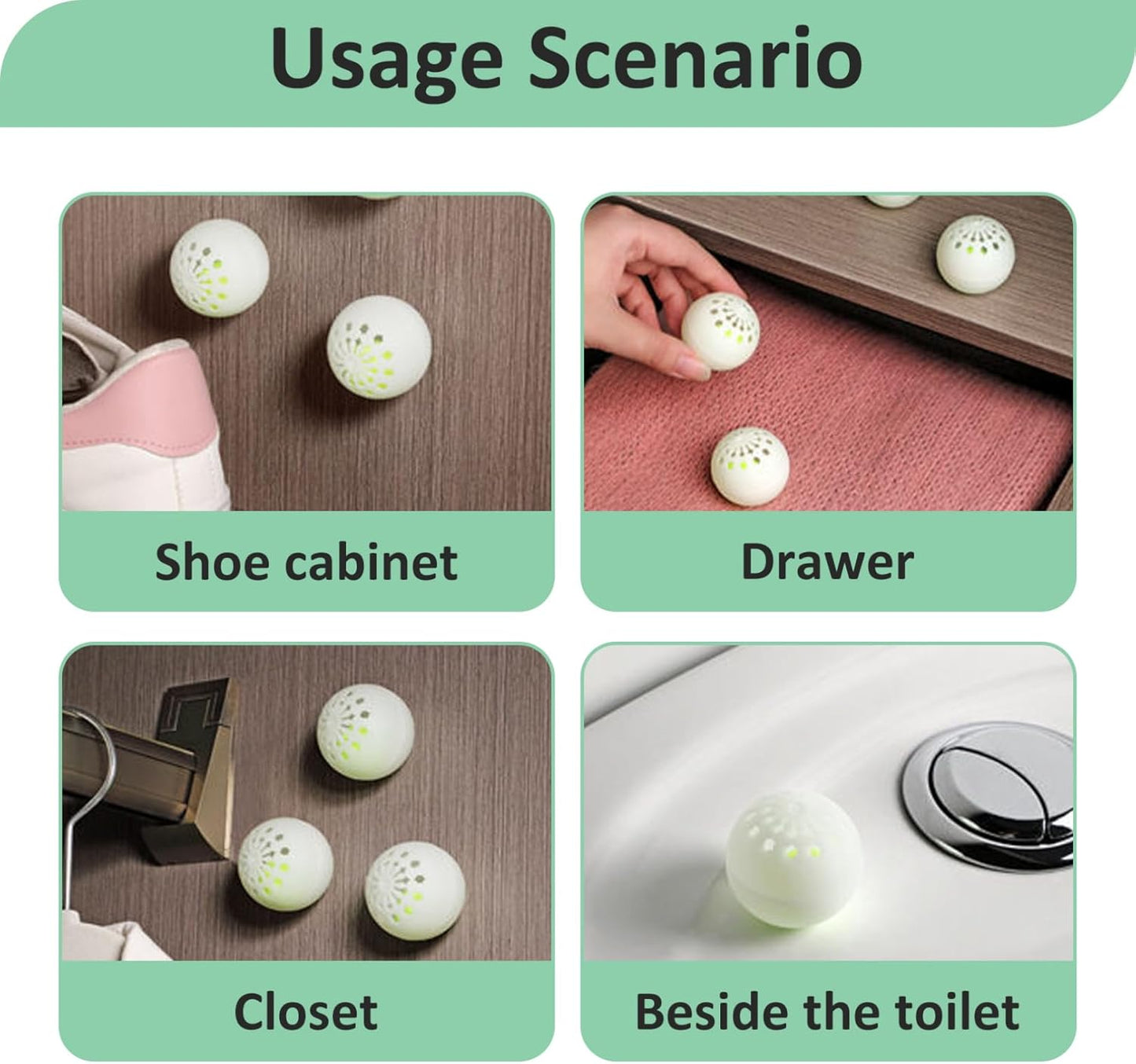 12 Bag/72Pcs Shoe Deodorizer Balls 1.57 Inch Sneaker Balls with PP Cover Multi-Purpose for Drawer, Shoe Cabinet, Closet, Toilet
