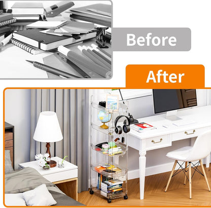 Yieach 3 Tier Rolling Cart with Wheels,Clear Narrow Bathroom Rack Organizer,Slim Storage Cart,Three Tier Thin Shelf and Narrow Rolling Utility Cart for Small Space Shelf,Dorm Room,Kitchen,Laundry
