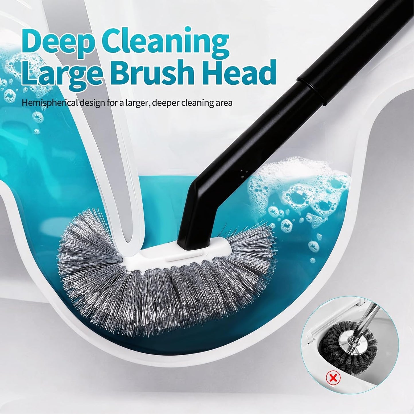 Toilet Brush and Holder Set, Curved Angled Toilet Bowl Cleaner Brush with Under Rim Cleaning, Wall-Mounted Toilet Scrubber & Bathroom Deep Cleaning Supplies Kit（Crevice Brush Included） Black(2-Pack)